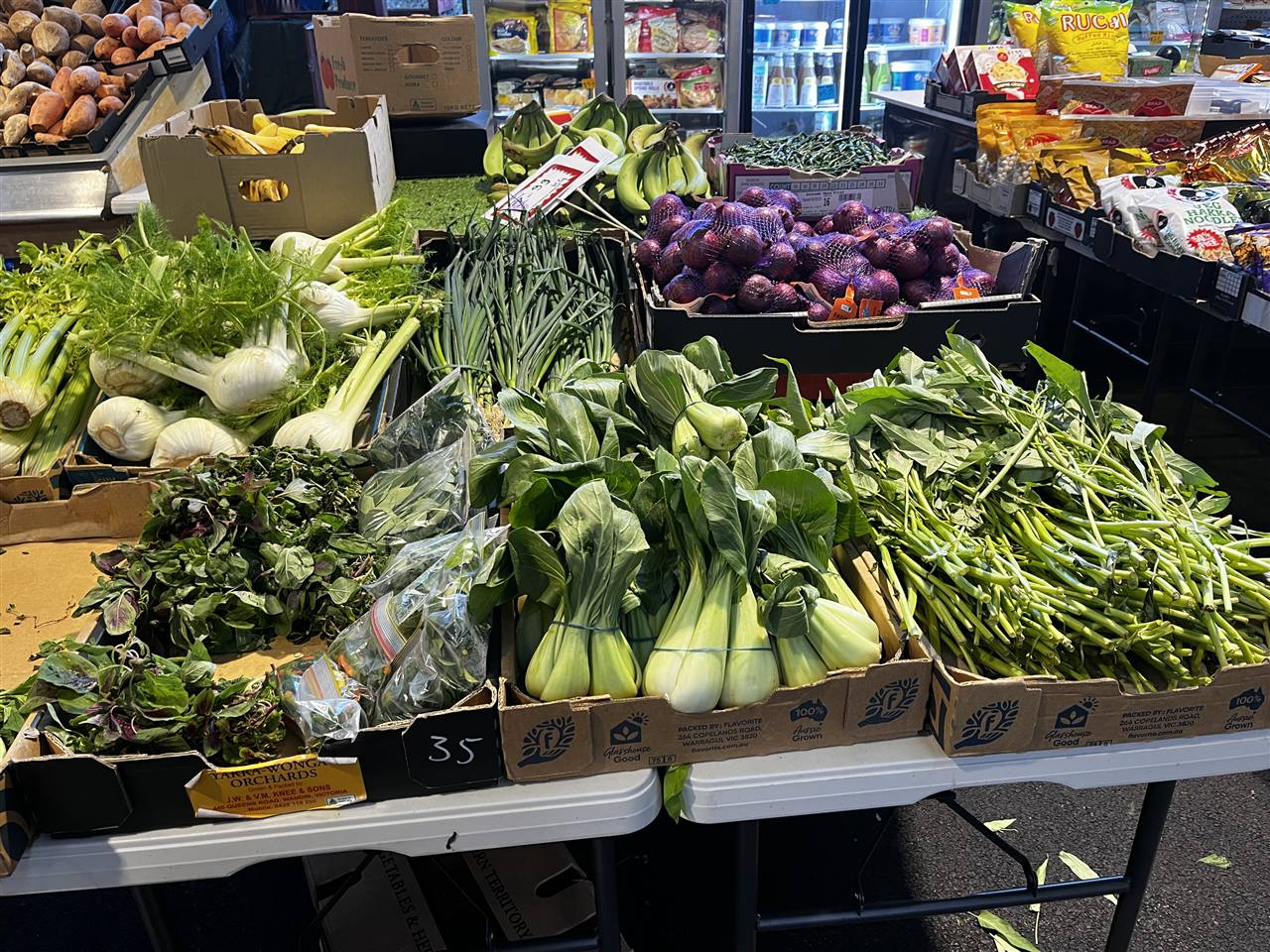 Illustration : etal de legumes a Melbourne, hors Strasbourg et reseau CALA